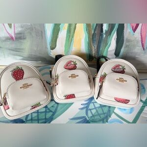 Coach Mini Court Backpack Bag Charm With Strawberry Print CAO93 NWT
